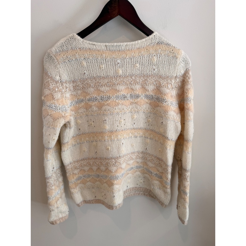 Vintage Wool Angora Sweater Medium Cream Beige Embroidered Soft Knit - Picture 5 of 6